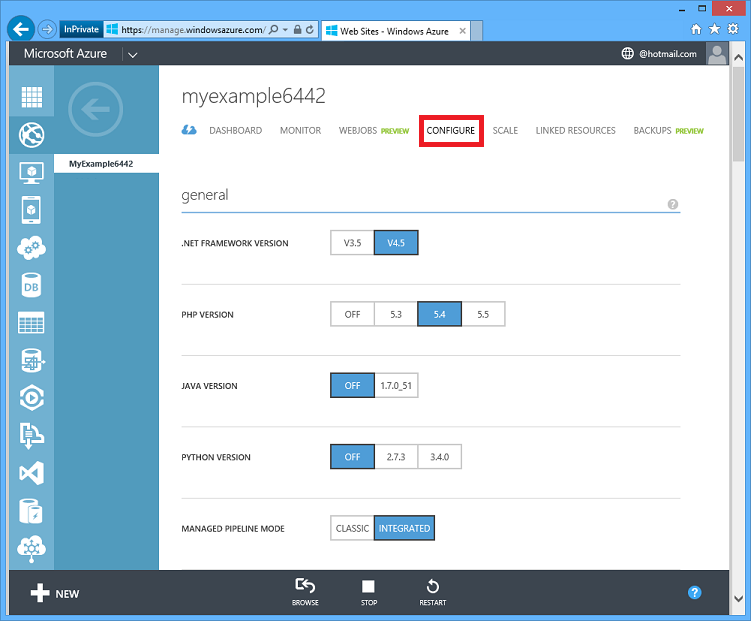 Portal web site configure tab